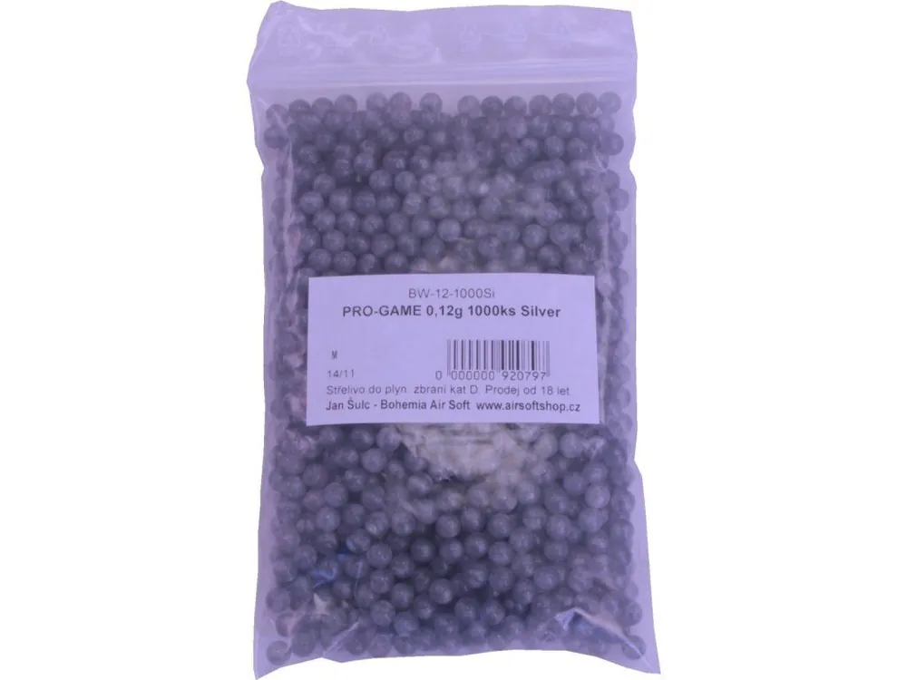Autentický Airsoftové kuličky Pro Game Silver Pearl 0,12g, 1000bb