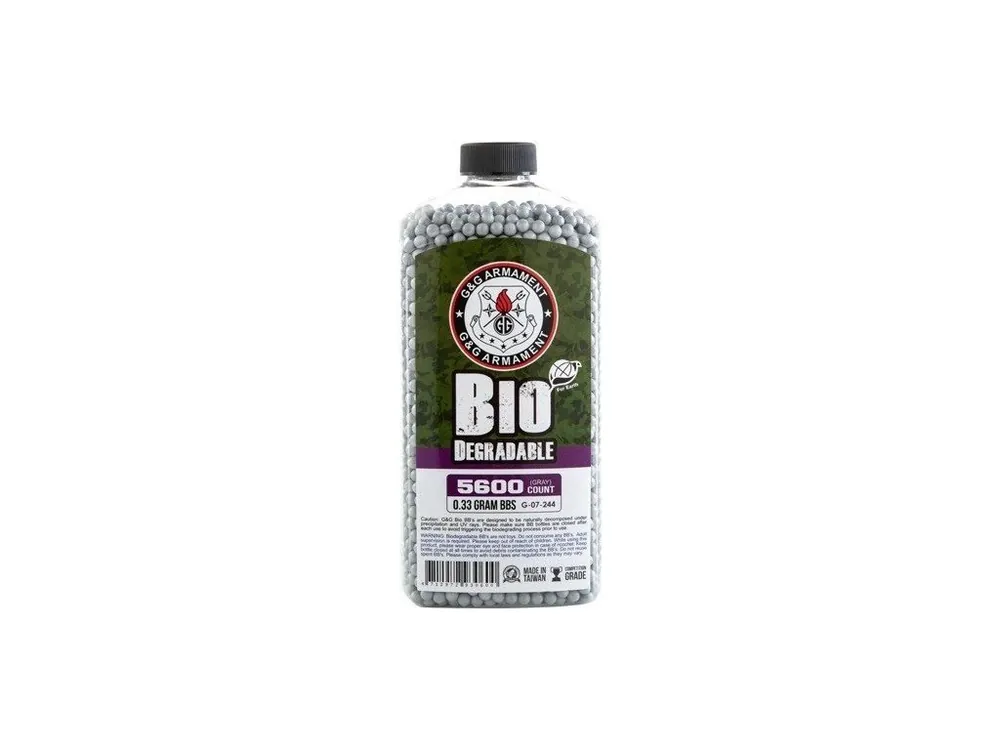 Novinka Airsoftové kuličky G&G BIO 0,33g, 5600bb, láhev, šedé