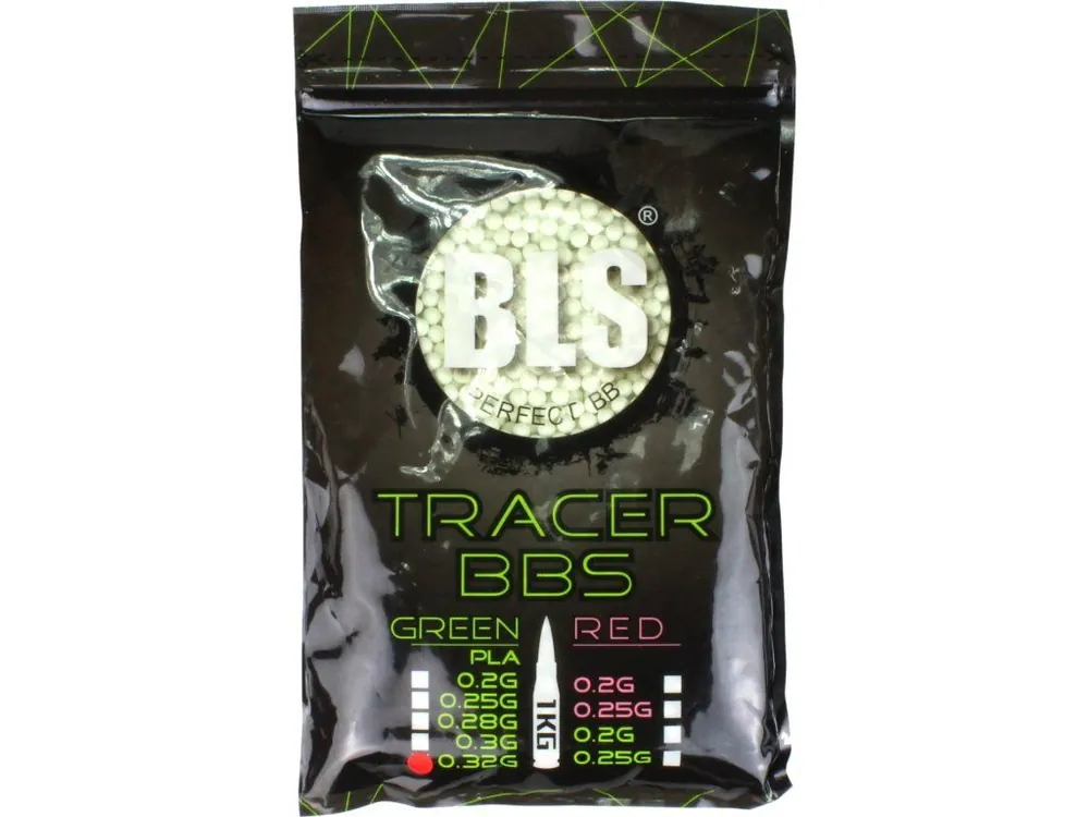 Originální Airsoftové kuličky BLS BIO Tracer 0,32g, 3125bb, nasvětlující zelené