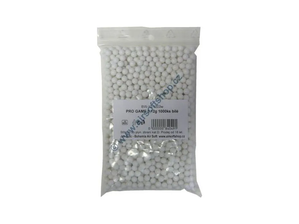 Airsoftové kuličky Pro Game 0,12g, 1000bb, bílé Zlevněný
