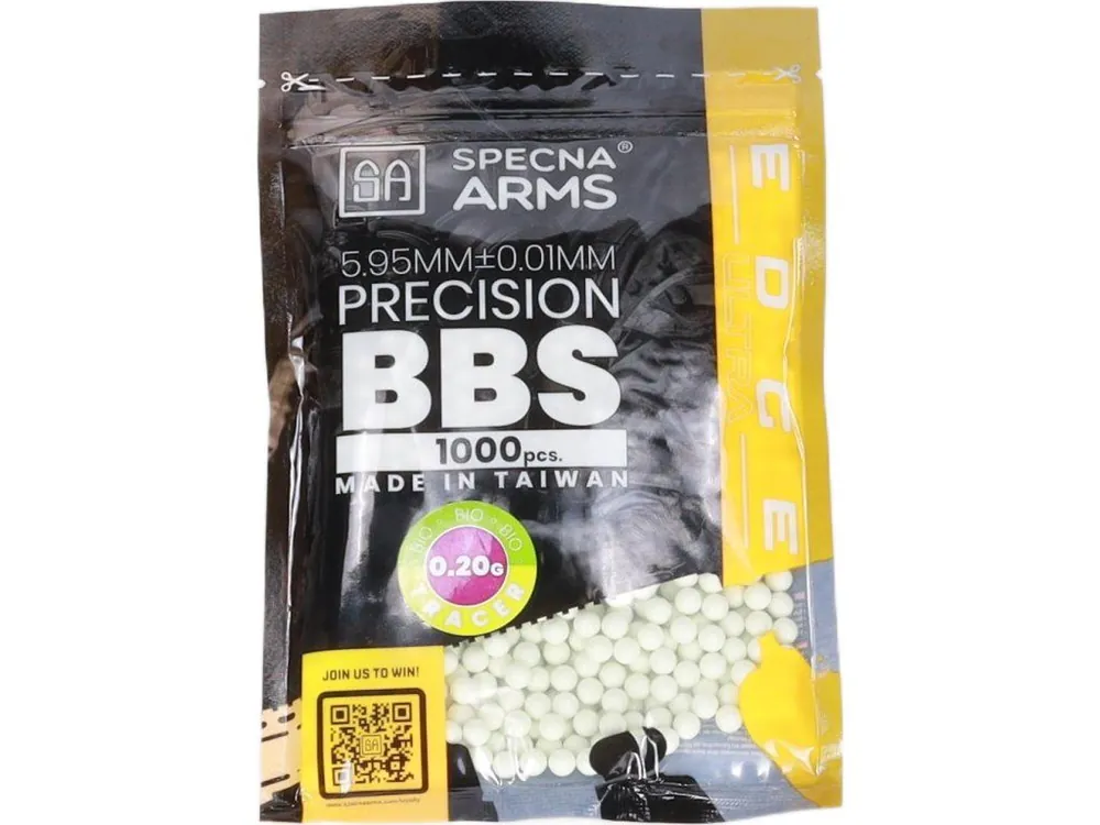Airsoftové kuličky Specna Arms EDGE ULTRA™ BIO 0,20g, 1000bb - bílé, nasvětlující zelené Vrácení Zdarma