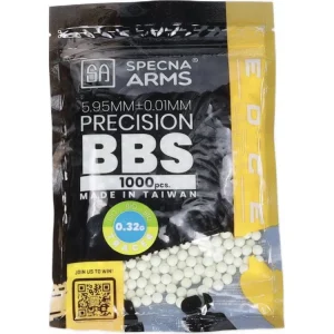 Airsoftové kuličky Specna Arms EDGE ULTRA™ BIO 0,32g, 1000bb - bílé, nasvětlující zelené Omezená Nabídka