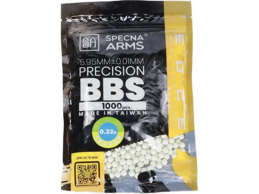 Airsoftové kuličky Specna Arms EDGE ULTRA™ BIO 0,32g, 1000bb - bílé, nasvětlující zelené Omezená Nabídka