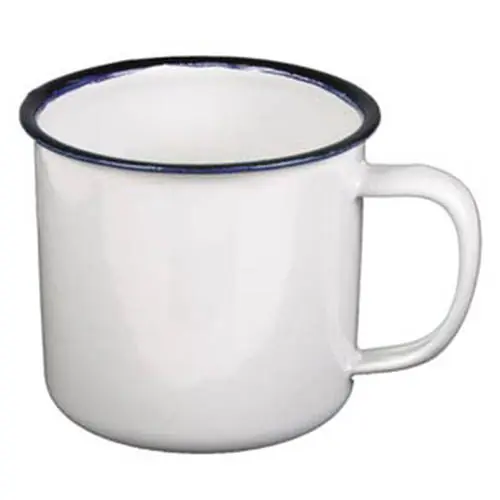 Hrnek 0,3 l průměr 8 cm smalt BÍLÝ černý lem Autentický