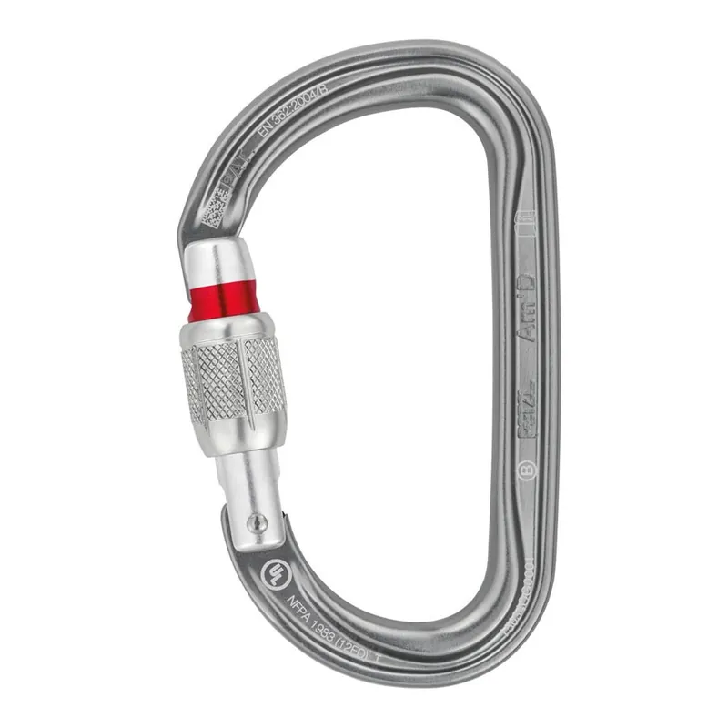 Vysoce Kvalitní Karabina PETZL Am´D s pojistkou SCREW-LOCK ŠEDÁ