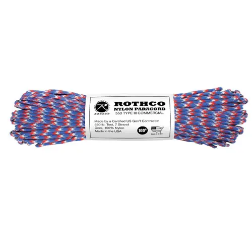 Šňůra PARACORD nylon 550LB ø 4 mm / 30 m MODRO-ČERVENO-BÍLÁ Nejprodávanější